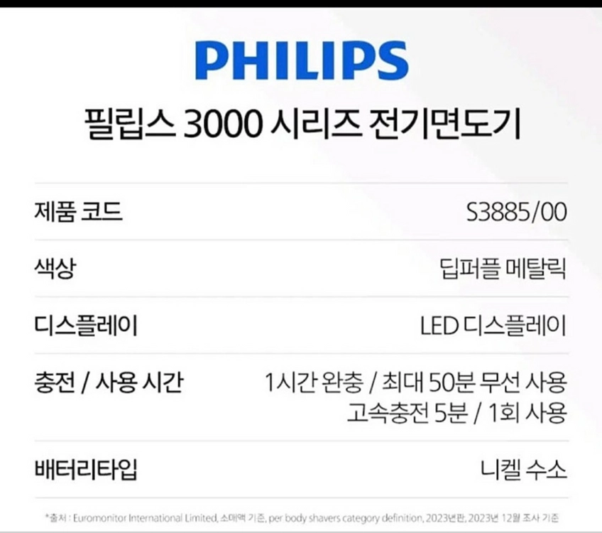 필립스 스킨프로 S3885 전기면도기 이미지