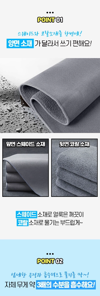[새제품] 고급 스웨이드 극세사 양면 다용도 세차 타올 30x60cm 이미지