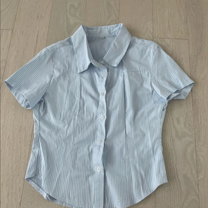 크롭 스트라이프 셔츠 라이트 블루 이미지
