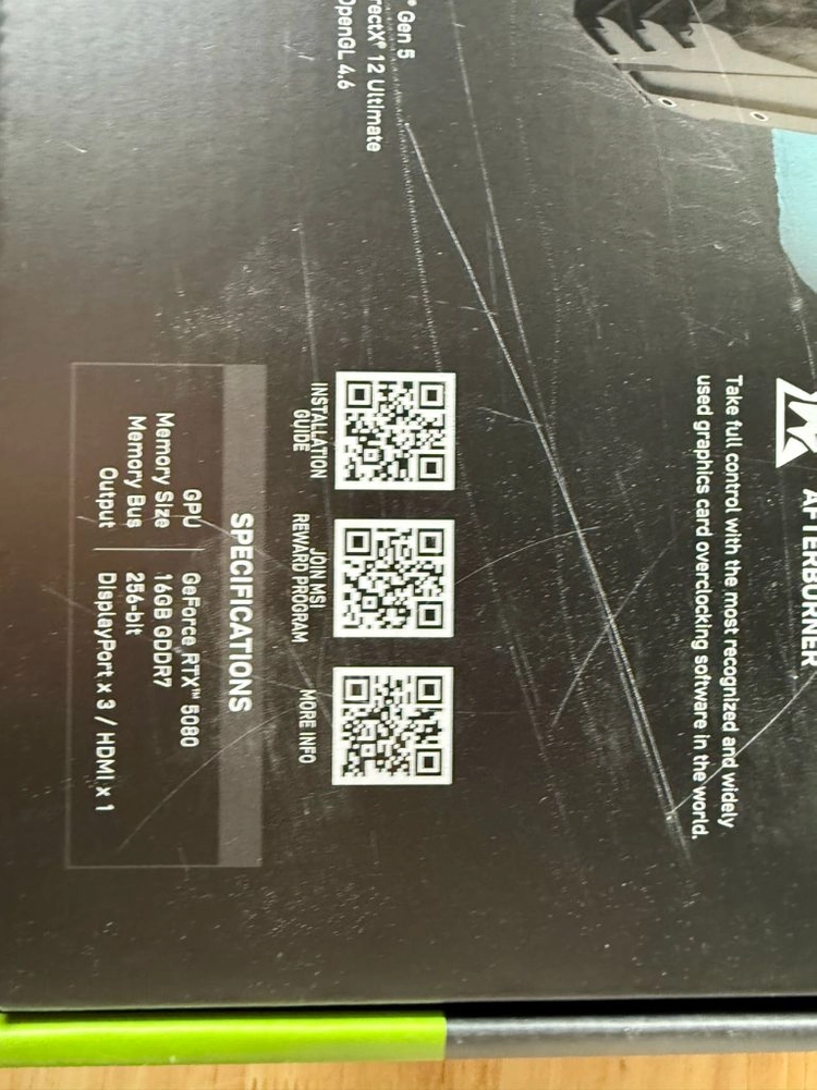 MSI RTX 5080뱅가드 그래픽카드 이미지