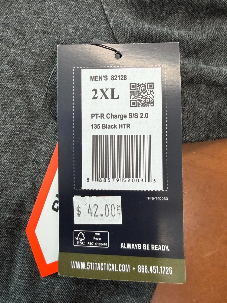 [새상품] 5.11 택티컬 PT-R 차지 S/S 2.0 반팔 티셔츠 (블랙 헤더, 2XL) 이미지