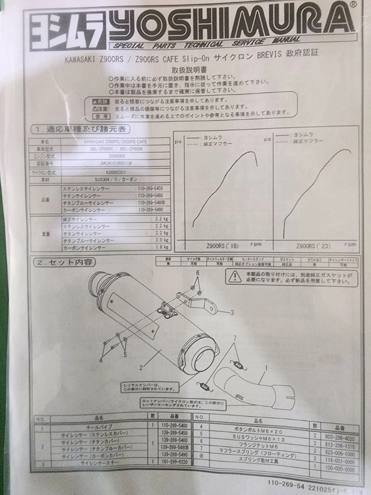 가와사키 Z900RS 슬립온 요시무라 머플러 새제품 이미지
