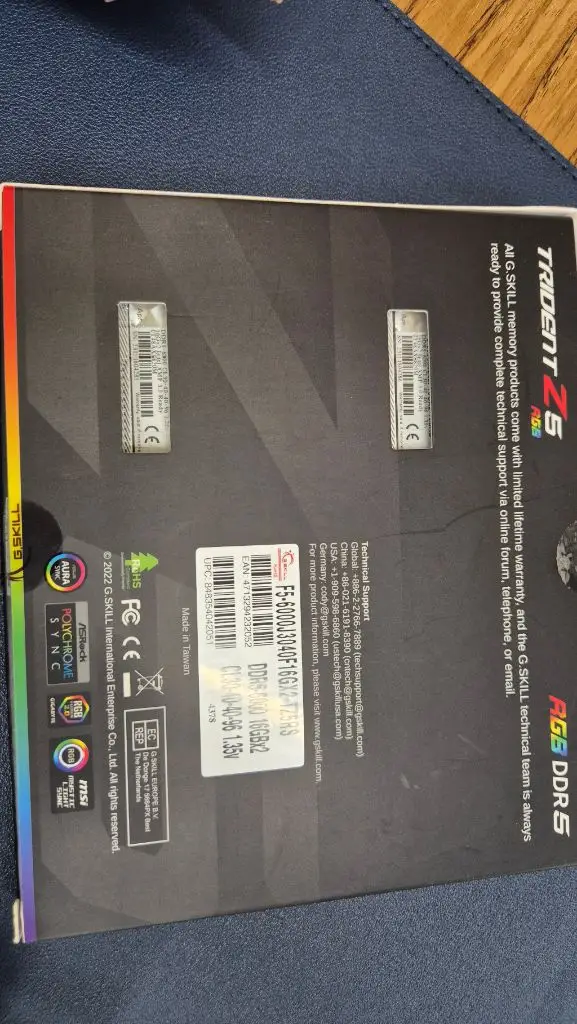 G.SKILL TRIDENT Z5 RGB DDR5 6000 CL30 32GB(16GBX2) 이미지