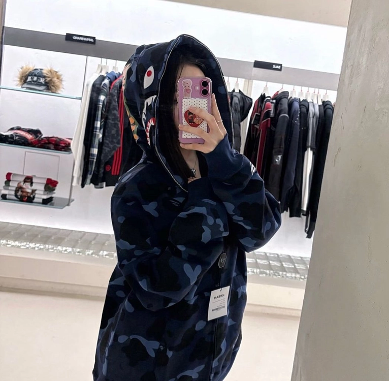 베이프 컬러 카모 샤크 풀 집업 후드 네이비 이미지