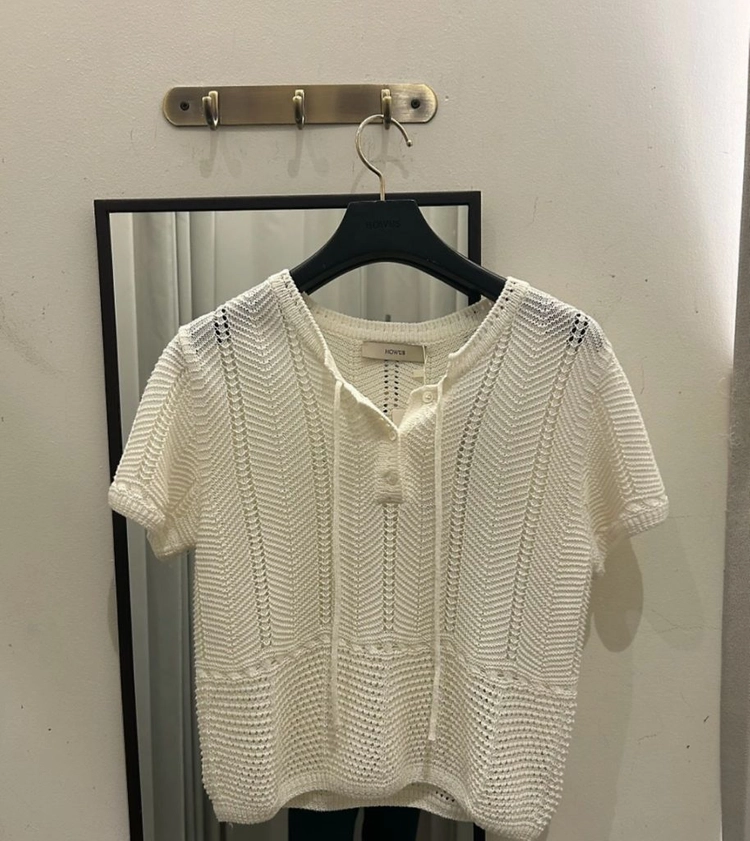 시착만) 호와스[HOWUS] FORTE CROCHET SHORT SLEEVE KNIT 리본빛 타낫 윤슬 모노하 낫띵 이미지
