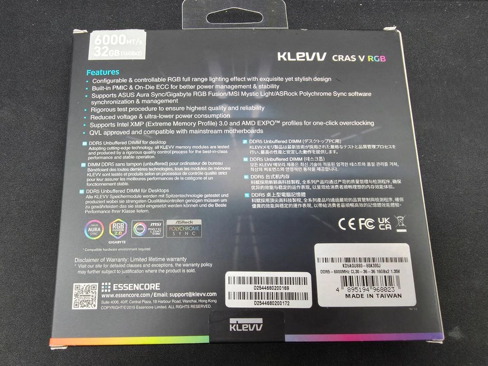 [풀박스] KLEVV CRAS V RGB DDR5-6000 CL30 화이트 32GB (16GB x 2) 이미지