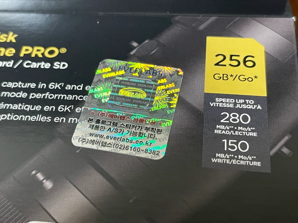 샌디스크 V60 256G SD카드 (4K, 6K 영상 촬영 필수 등급) 이미지