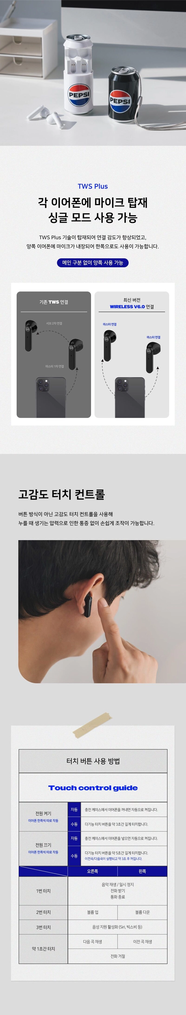 펩시 블루투스 6.0 오픈형무선이어폰 PEP-TWSC1(화이트) 이미지