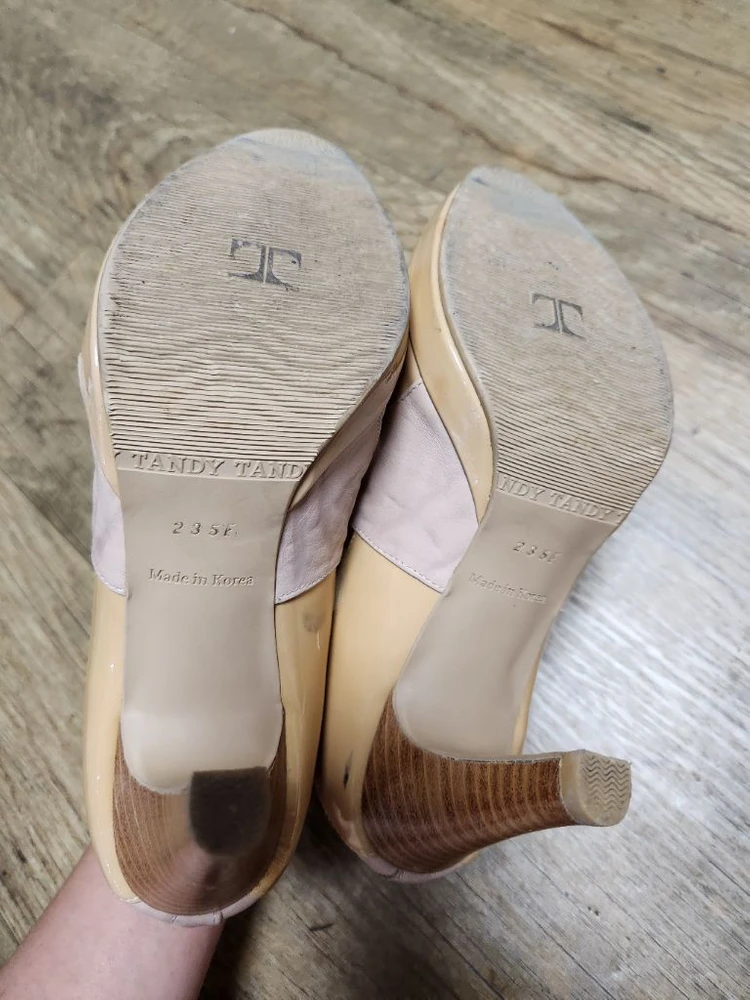 텐디 투톤 힐 샌들 베이지 핑크 구두 235 이미지