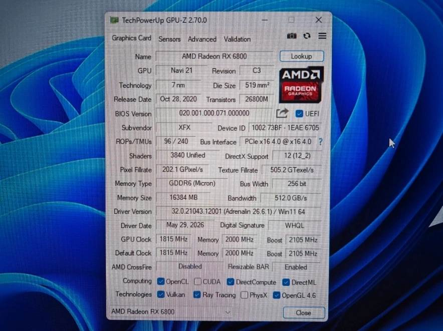 XFX RX 6800 SWFT 이미지
