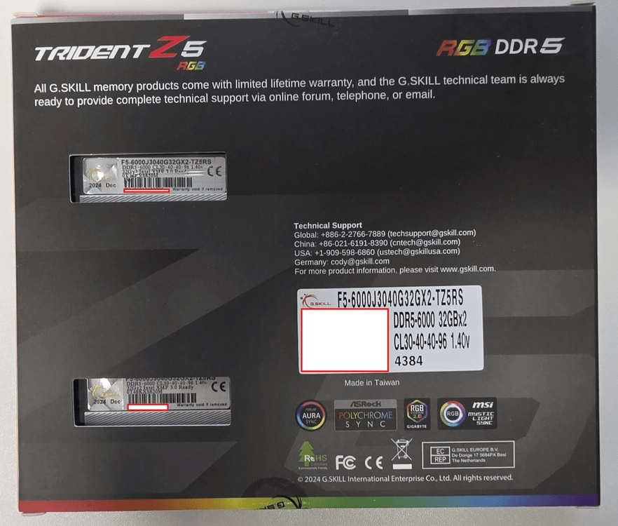 지스킬 트라이던트 Z5 RGB DDR5-6000 CL30 32Gx2 (64GB) 미개봉 이미지