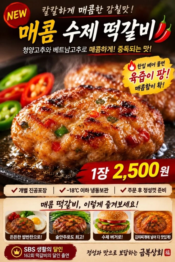 금복상회 매콤 수제떡갈비 1장100g 12장 이미지