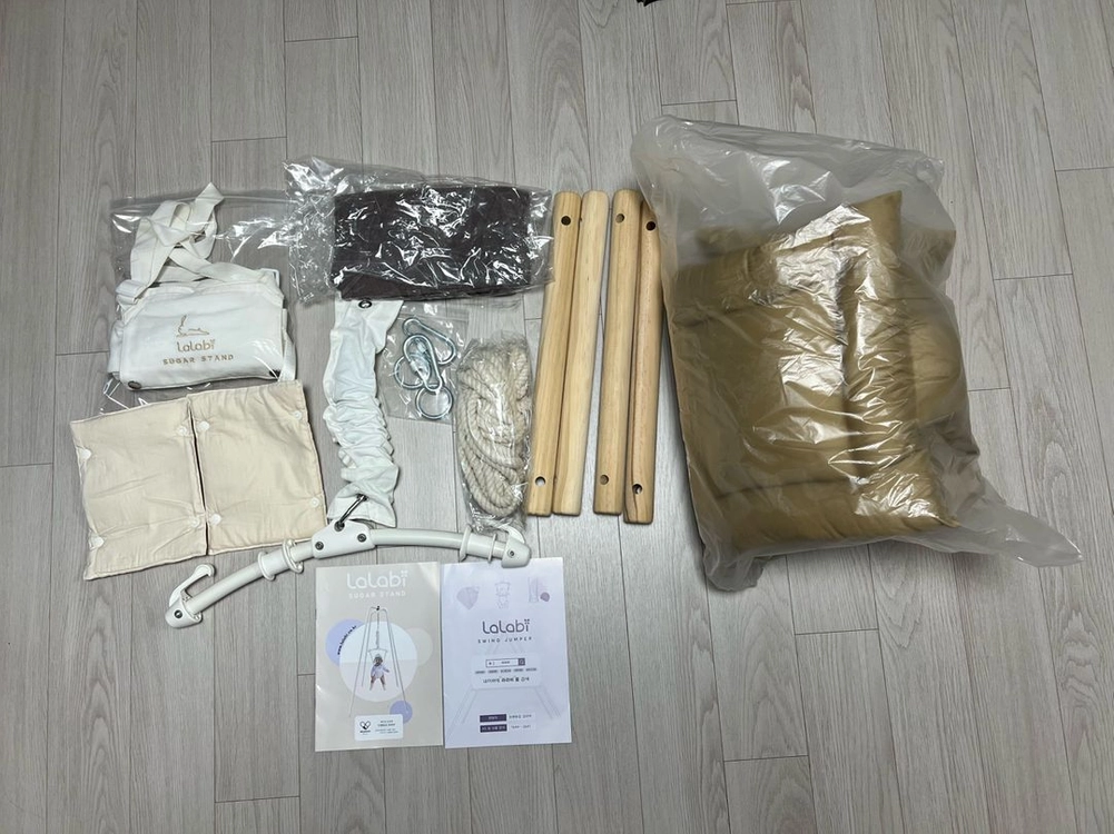 라라비 슈가스탠드 점퍼루 슈가 플레이 2종 A급 풀구성(그네+그네쿠션+쉬폰커튼)그네 새제품 이미지