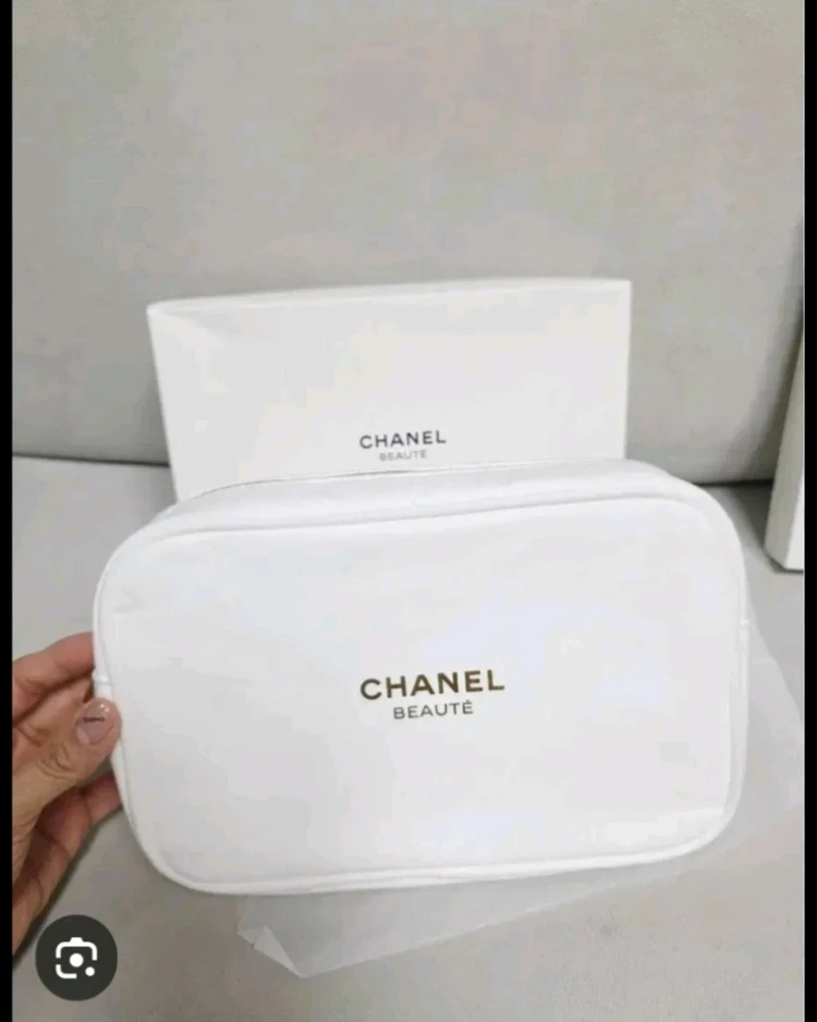 새제품)샤넬 화이트 사각 코튼 파우치 이미지