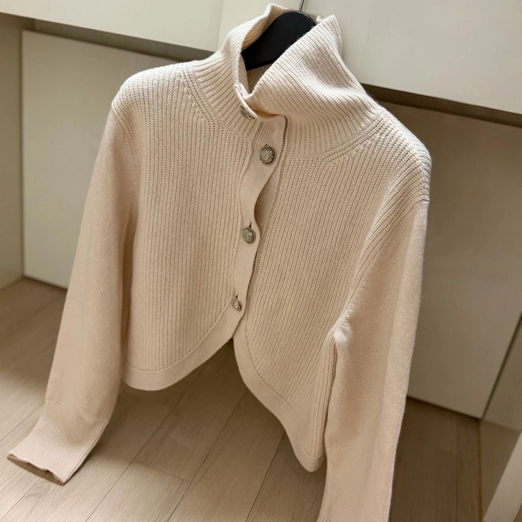 23fw 한섬 마인 MINE 캐시미어 블렌드 투웨이 니트 탑 베이지 울 터틀넥 목폴라 크롭 스웨터 가디건 이미지