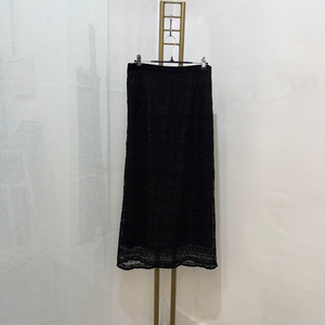 (M)펀칭 레이스 블랙 스판 롱치마 롱스커트 5137 이미지