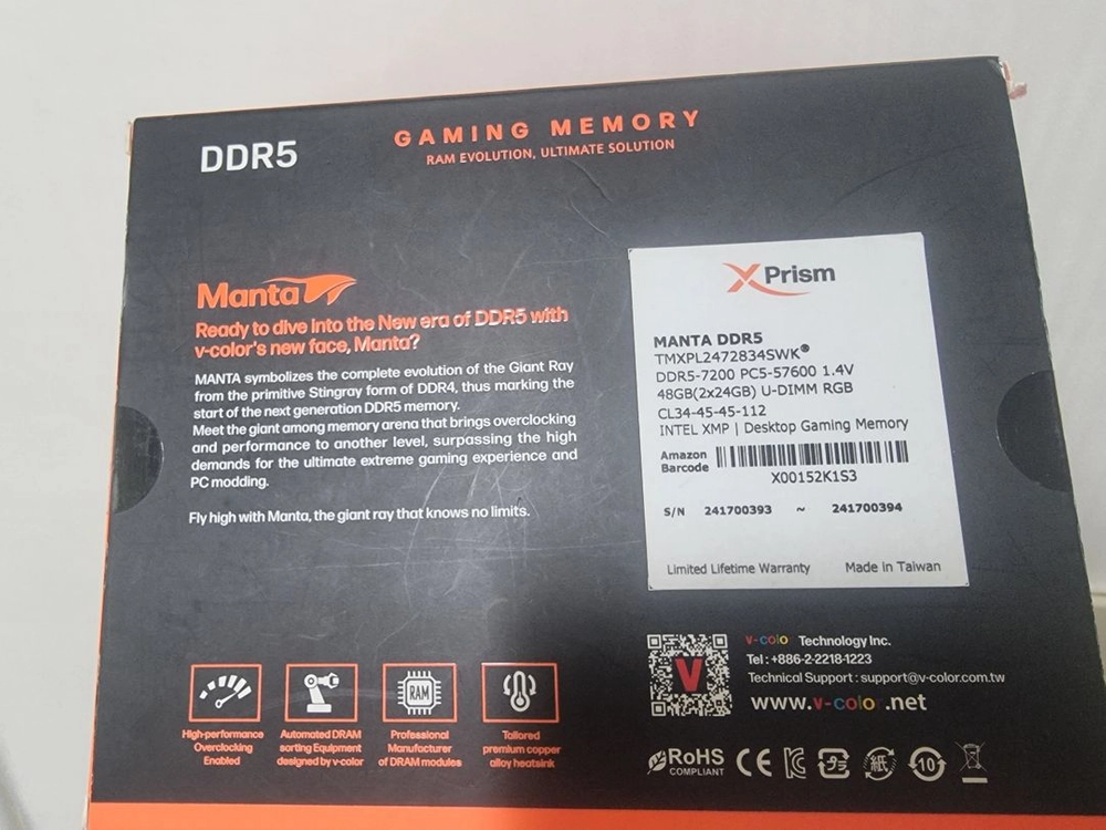 V-COLOR 7200MHz 48GB 미개봉 새상품 이미지
