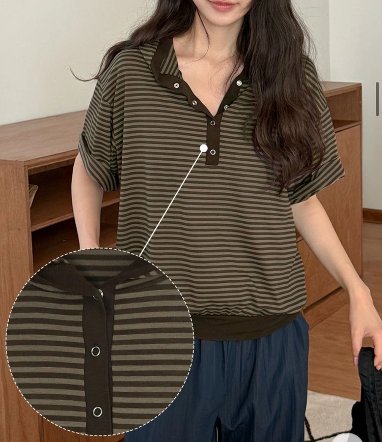 공구우먼 카리닌 루즈핏 스트라이프 후드 티셔츠 이미지