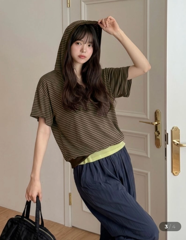 공구우먼 카리닌 루즈핏 스트라이프 후드 티셔츠 이미지