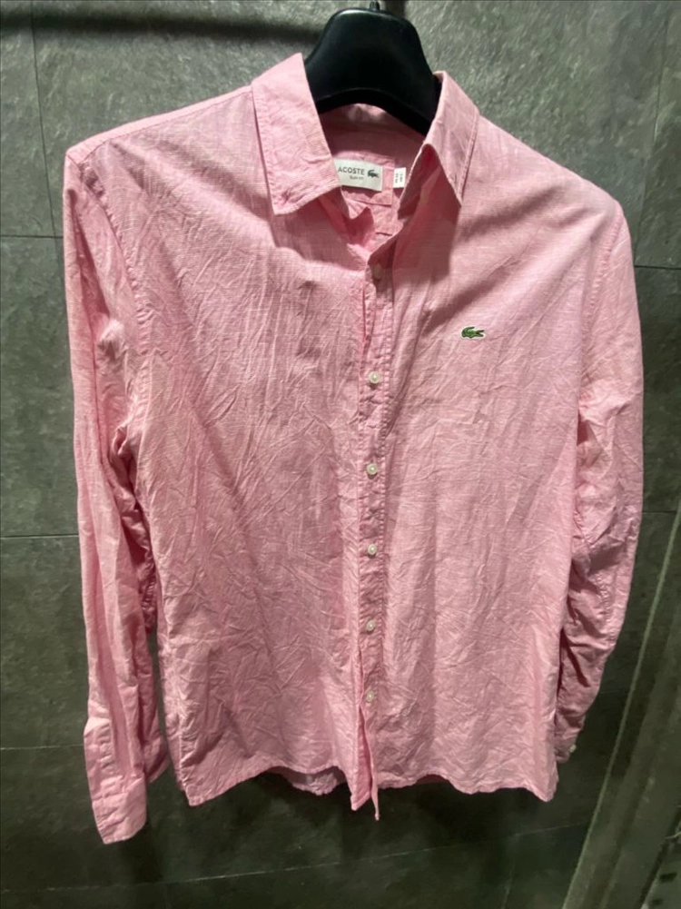 남성 라코스테 42 사이즈 슬림핏 L 핑크 잔체크 셔츠 남방 Lacoste 이미지