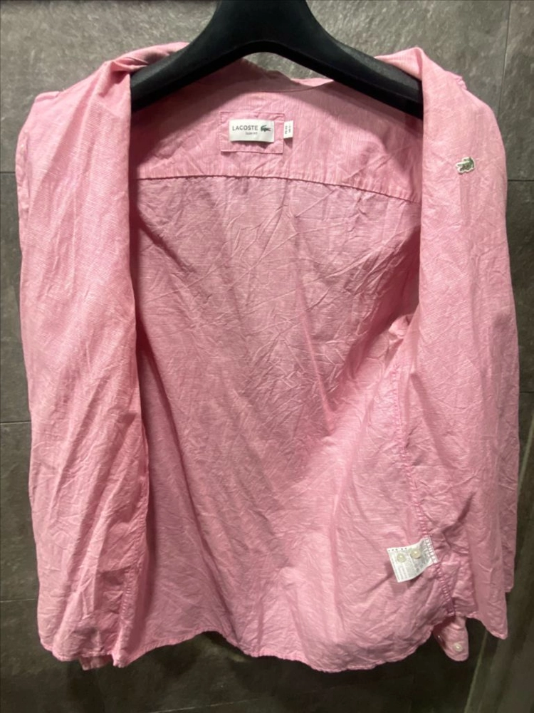 남성 라코스테 42 사이즈 슬림핏 L 핑크 잔체크 셔츠 남방 Lacoste 이미지