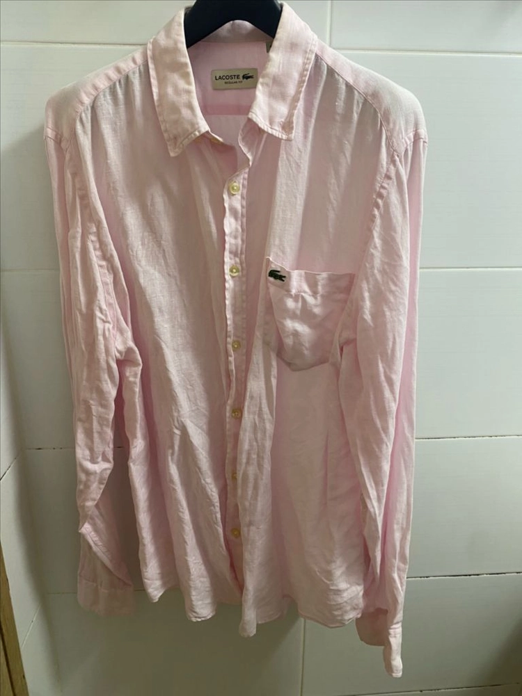 남성 라코스테 린넨 42 사이즈 연핑크 레귤러핏 긴팔 셔츠 Lacoste 이미지