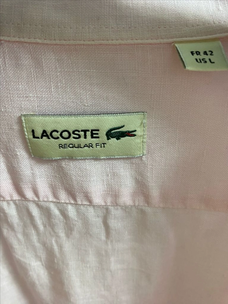 남성 라코스테 린넨 42 사이즈 연핑크 레귤러핏 긴팔 셔츠 Lacoste 이미지