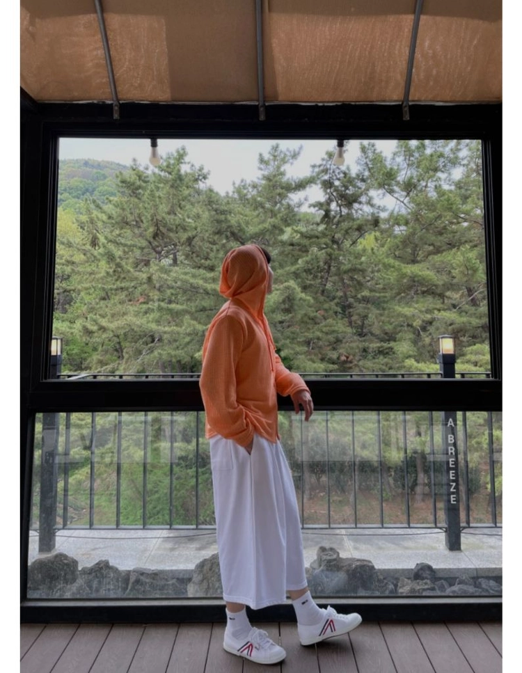[새상품] 오렌지 컬러 투웨이 니트 후드 집업(정가3.8) 이미지