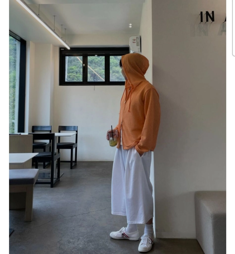 [새상품] 오렌지 컬러 투웨이 니트 후드 집업(정가3.8) 이미지