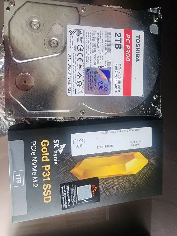 하이닉스p31 1tb ssd, 도시바 hdd 2테라 하드디스크 이미지