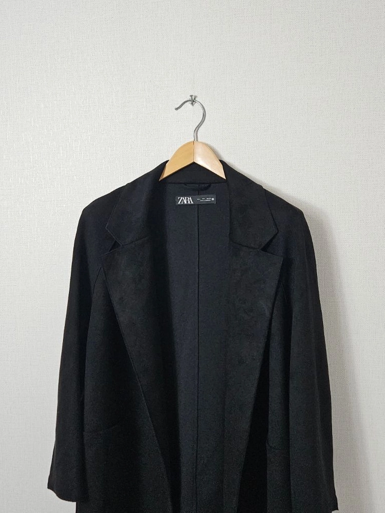 자라 ZARA 스웨이드 오픈 코트자켓 블랙 블레이저 L 이미지