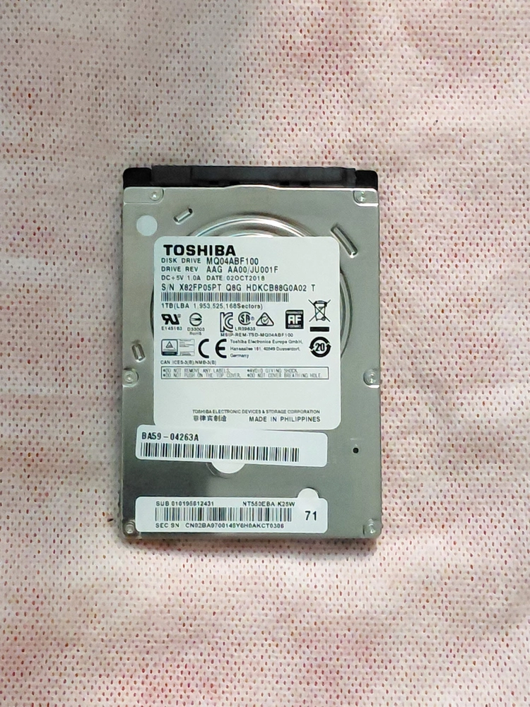 노트북 하드 도시바 HDD 1TB 2.5인치 슬림 504시간 이미지