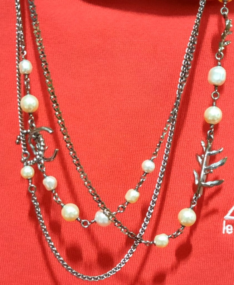 샤넬 18k CC로고 진주 넥크레이스세줄로된 각각따로 Made in France 이미지