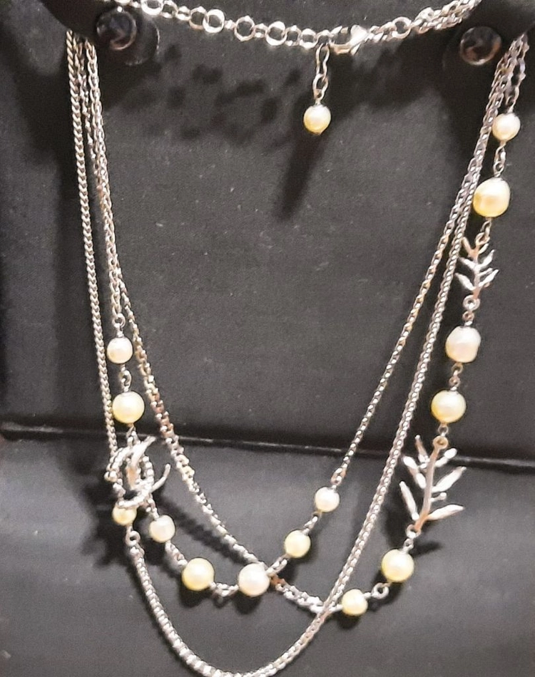 샤넬 18k CC로고 진주 넥크레이스세줄로된 각각따로 Made in France 이미지
