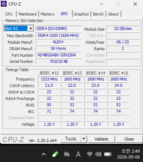 KLEVV DDR4 3200 32GB 2Rx8 노트북램 2개 / 총 64GB / 정상작동 이미지
