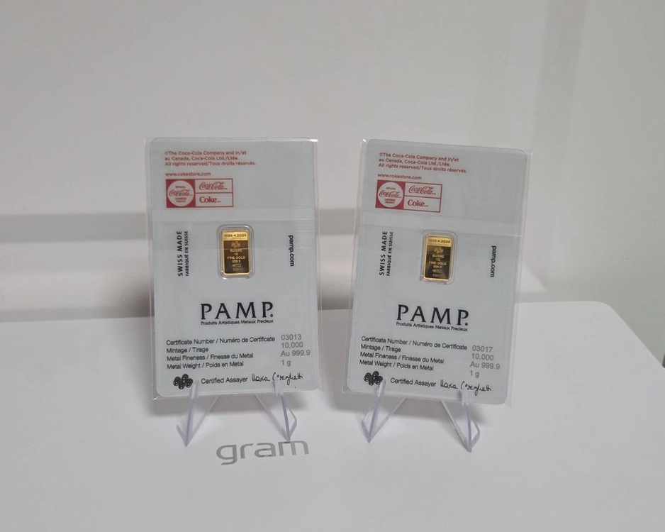 팜프 Pamp 스위스 명품 골드바 코카콜라 1g 한정판 풀셋 새상품 이미지