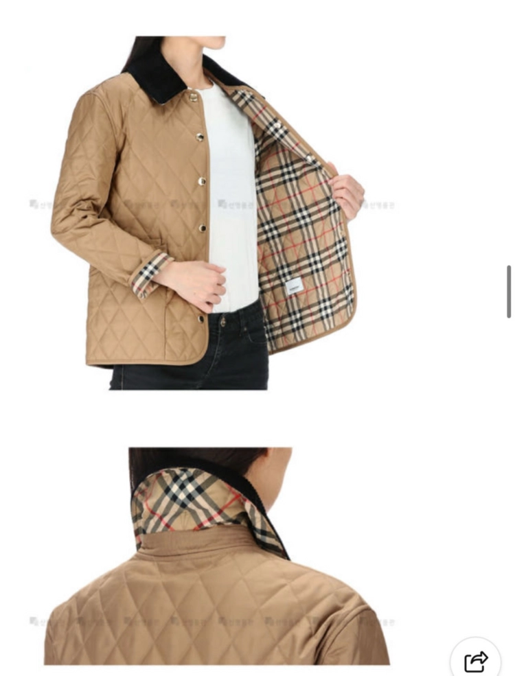 버버리 코듀로이 골덴 카라 퀼팅 누빔 자켓 베이지 S 이미지