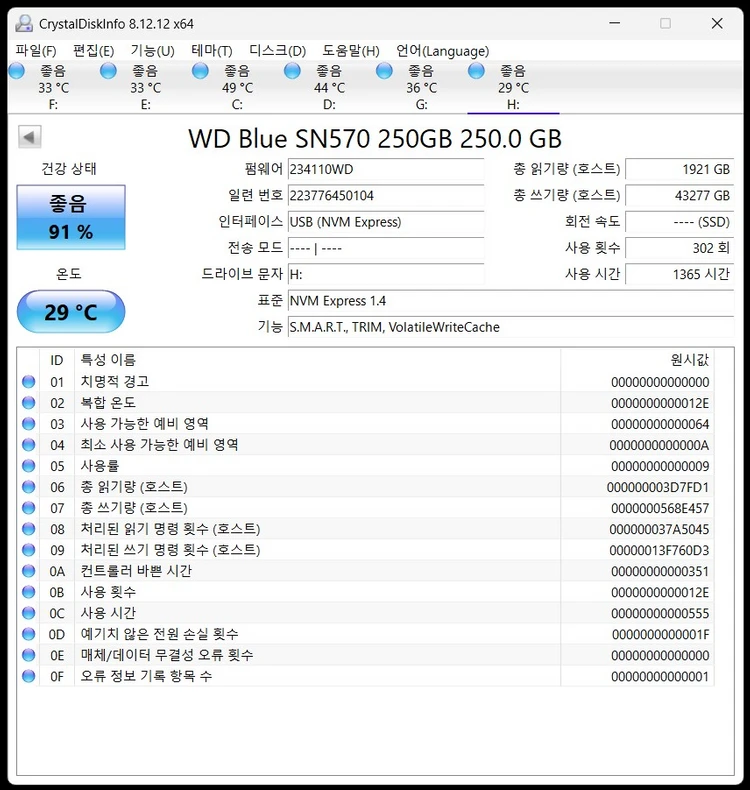 Western Digital WD Blue SN570 NVMe 250GB 이미지