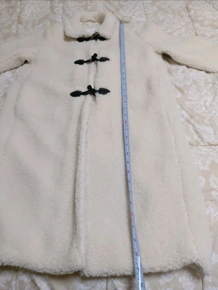 H&M 뽀글이 떡볶이 롱 코트 아이보리S (66~77) 이미지