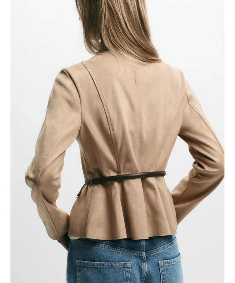 ZARA 자라 페블럼 스웨이드자켓 벨트세트 베이지 XS 이미지