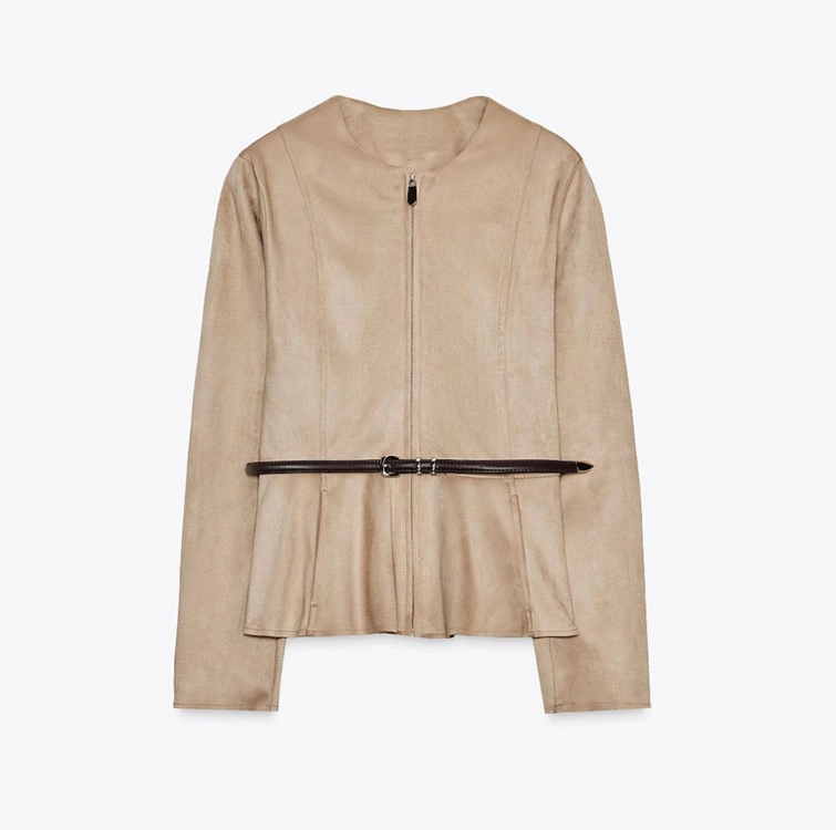 ZARA 자라 페블럼 스웨이드자켓 벨트세트 베이지 XS 이미지