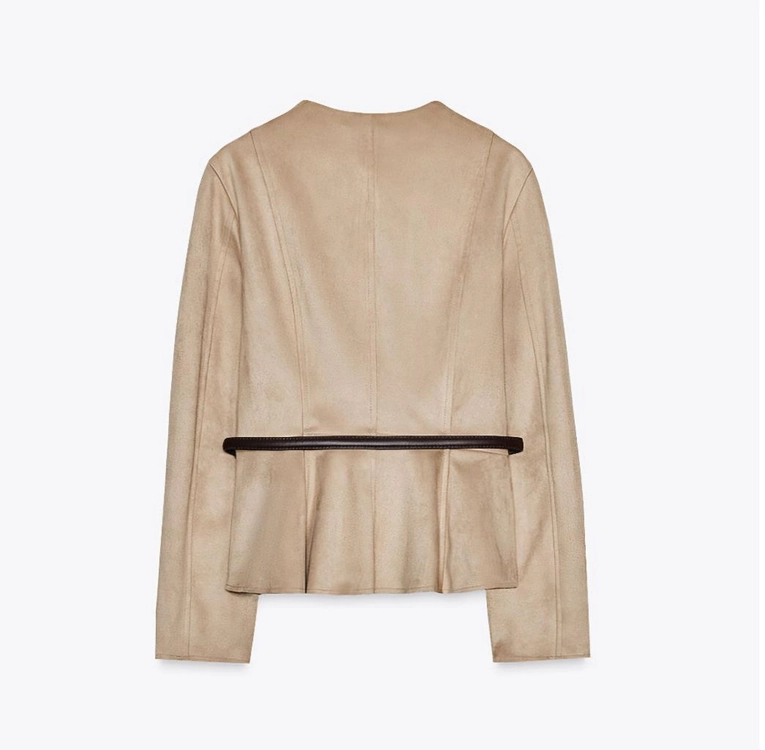 ZARA 자라 페블럼 스웨이드자켓 벨트세트 베이지 XS 이미지