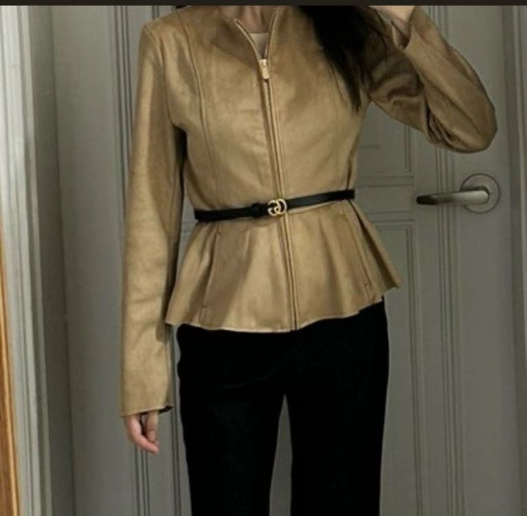 ZARA 자라 페블럼 스웨이드자켓 벨트세트 베이지 XS 이미지