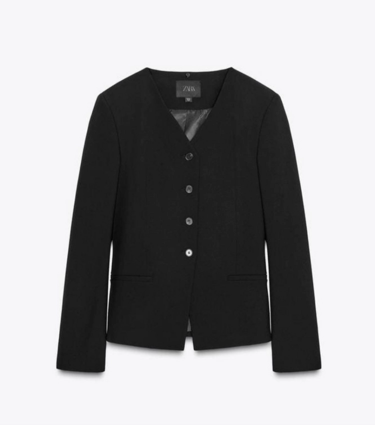 ZARA 자라 배색 탈부착 칼라 블레이저 자켓 블랙 XS 이미지