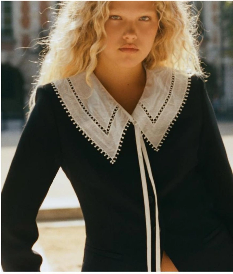 ZARA 자라 배색 탈부착 칼라 블레이저 자켓 블랙 XS 이미지