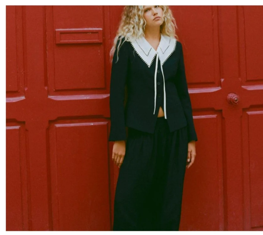 ZARA 자라 배색 탈부착 칼라 블레이저 자켓 블랙 XS 이미지