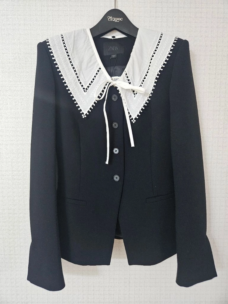 ZARA 자라 배색 탈부착 칼라 블레이저 자켓 블랙 XS 이미지