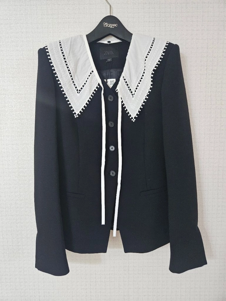 ZARA 자라 배색 탈부착 칼라 블레이저 자켓 블랙 XS 이미지