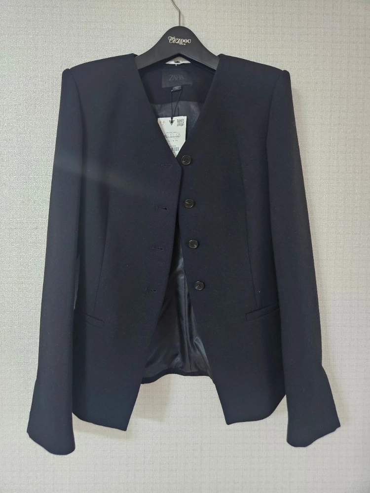 ZARA 자라 배색 탈부착 칼라 블레이저 자켓 블랙 XS 이미지