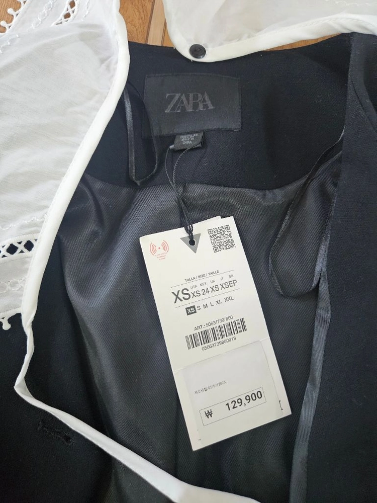ZARA 자라 배색 탈부착 칼라 블레이저 자켓 블랙 XS 이미지
